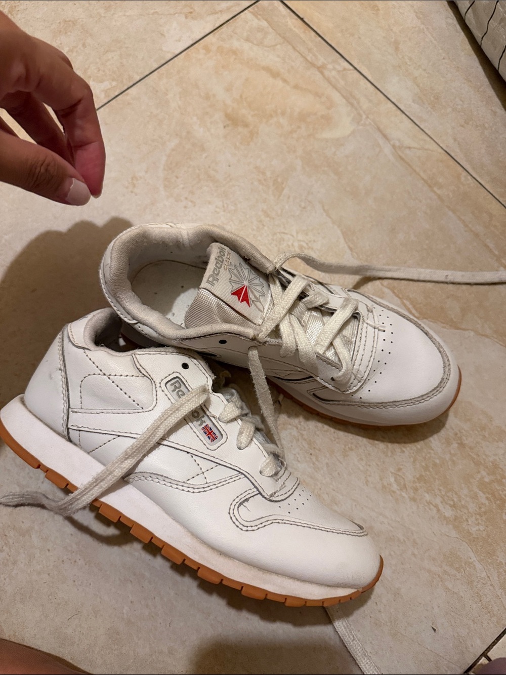 Reebok Kids White Leather Sneakers with Gum Outsole